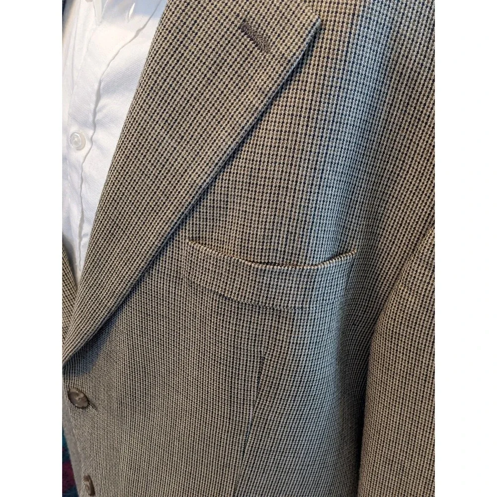 46R Lauren Ralph Lauren‎  Brown Black Tan Tooth 100% SILK Jacket Blazer Coat